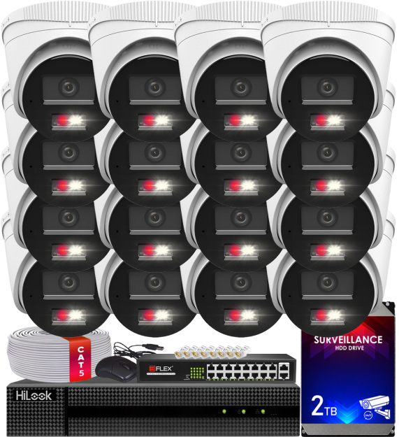 Zestaw do Monitoringu IP 4Mpx, 16 Kamer IPC-T240HA-LUC Smart Hybrid Light, PoE - HiLook by Hikvision | IPC-T240HA-LUC(x16) POE KIT