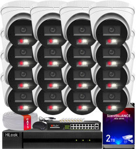 Zestaw do Monitoringu IP 4Mpx, 16 Kamer IPC-T240HA-LUC Smart Hybrid Light, PoE - HiLook by Hikvision | IPC-T240HA-LUC(x16) POE KIT