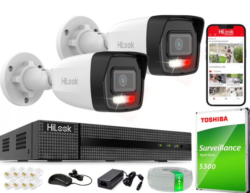 Zestaw do Monitoringu IP 4Mpx, 2 Kamery IPC-B140HA-LU Smart Hybrid Light, PoE - HiLook by Hikvision | IPC-B140HA-LU(x2) POE KIT