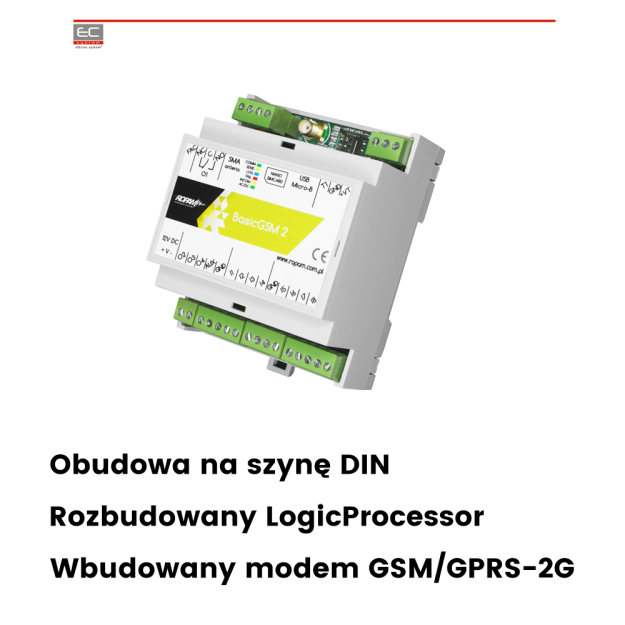 BasicGSM-D4M 2 - Moduł powiadomienia i sterowania GSM, moduł alarmowy, terminal GSM w obudowie na szynę DIN  - ROPAM | BasicGSM-D4M 2