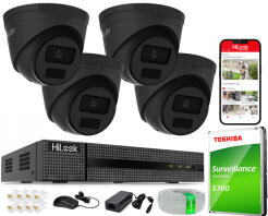 Zestaw do Monitoringu IP 4Mpx, 4 Kamery IPC-T241H-C BLACK, PoE, IR20m, IP67 - HiLook by Hikvision | IPC-T241H-C BLACK(x4) POE KIT