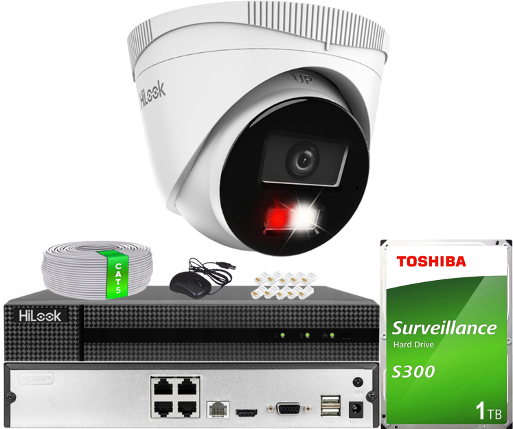 Zestaw do Monitoringu IP 4Mpx, 1 Kamera IPC-T240HA-LUC Smart Hybrid Light, PoE - HiLook by Hikvision | IPC-T240HA-LUC(x1) POE KIT