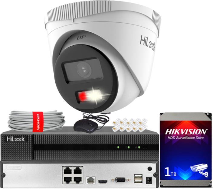 Zestaw do Monitoringu IP 4Mpx, 1 Kamera IPC-T240HA-LUC Smart Hybrid Light, PoE - HiLook by Hikvision | IPC-T240HA-LUC(x1) POE KIT
