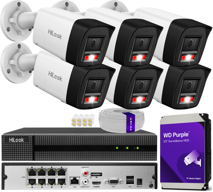 Zestaw do monitoringu IP 8Mpx 4K, 6 Kamer IPC-B180HA-LUF/SL Live Guard, PoE  - HiLook by Hikvision | IPC-B180HA-LUF/SL(x6) POE KIT