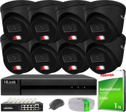 Zestaw do Monitoringu IP 6Mpx, 8 Kamer IPC-T260HA-LU BLACK Smart Hybrid Light, PoE - HiLook by Hikvision | IPC-T260HA-LU(x8)BlACK POE KIT