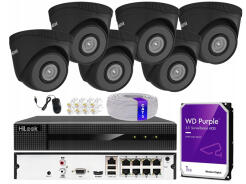 Zestaw do Monitoringu IP 5Mpx 6 Kamer IPCAM-T5 BLACK, Rejestrator 8ch z PoE, MD 2.0 - HiLook by Hikvision | IPCAM-T5 BLACK + NVR-8CH-5MP/8P