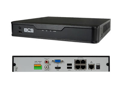 BCS-P-NVR0401-4K-4P-II - Rejestrator 4 kanałowy PoE, 12Mpix, 4K, 1HDD, 64Mb/s, Onvif, H.265 - BCS POINT | BCS-P-NVR0401-4K-4P-II