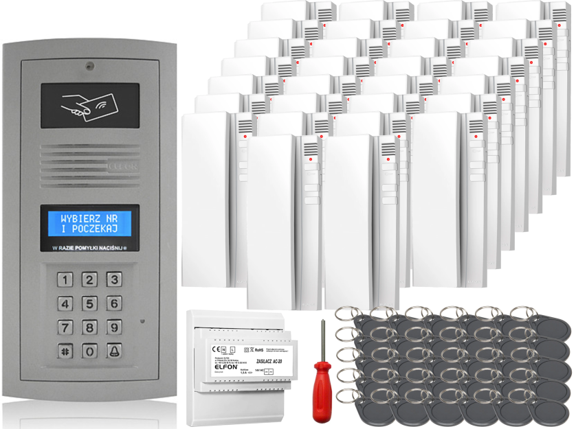 Zestaw domofonowy Elfon OPTIMA OP-255R-P + 30x Unifon OP-U7 - ELFON | OP-255R-P + 30x OP-U7