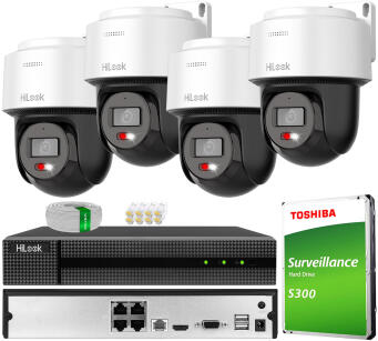 Zestaw do Monitoringu IP 4Mpx, 4 Kamery PTZ-N2C400M-DE Smart Hybrid Light, PoE - HiLook by Hikvision | PTZ-N2C400M-DE(x4) POE KIT