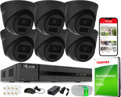 Zestaw do Monitoringu IP 4Mpx, 6 Kamery IPC-T241H-C BLACK, PoE, IR20m, IP67 - HiLook by Hikvision | IPC-T241H-C BLACK(x6) POE KIT