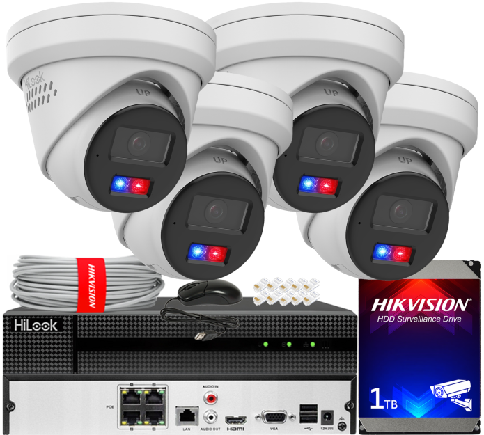 Zestaw do Monitoringu IP 8Mpx, 4 Kamery IPC-T280HAP-LUF/SL Smart Hybrid Light, PoE - HiLook by Hikvision | IPC-T280HAP-LUF/SL(x3) POE KIT