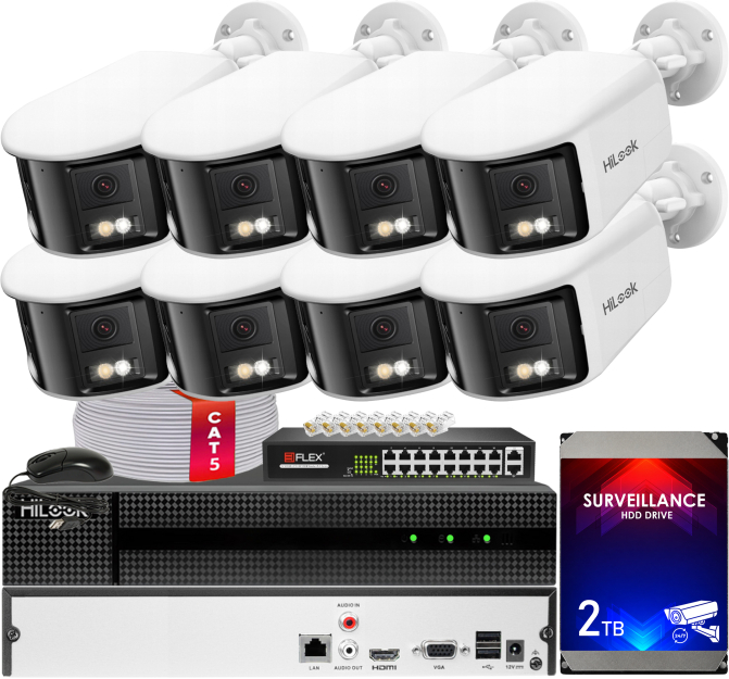 Zestaw do Monitoringu IP 8Mpx, 8 Kamer IPC-B480HAD-LUF/SL Smart Hybrid Light, MD2.0, Live Guard - HiLook by Hikvision | IPC-B480HAD-LUF/SL(x8) POE KIT