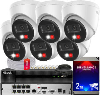 Zestaw do monitoringu IP 6Mpx 3K, 6 Kamer IPC-T260HA-LUF/SL Live Guard, PoE  - HiLook by Hikvision | IPC-T260HA-LUF/SL(x6) POE KIT
