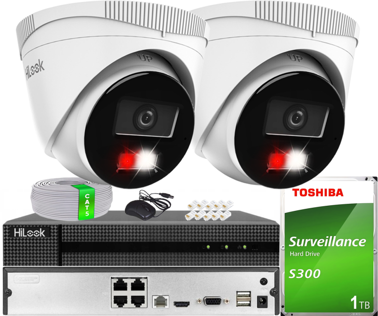 Zestaw do Monitoringu IP 4Mpx, 2 Kamery IPC-T240HA-LUC Smart Hybrid Light, PoE - HiLook by Hikvision | IPC-T240HA-LUC(x2) POE KIT