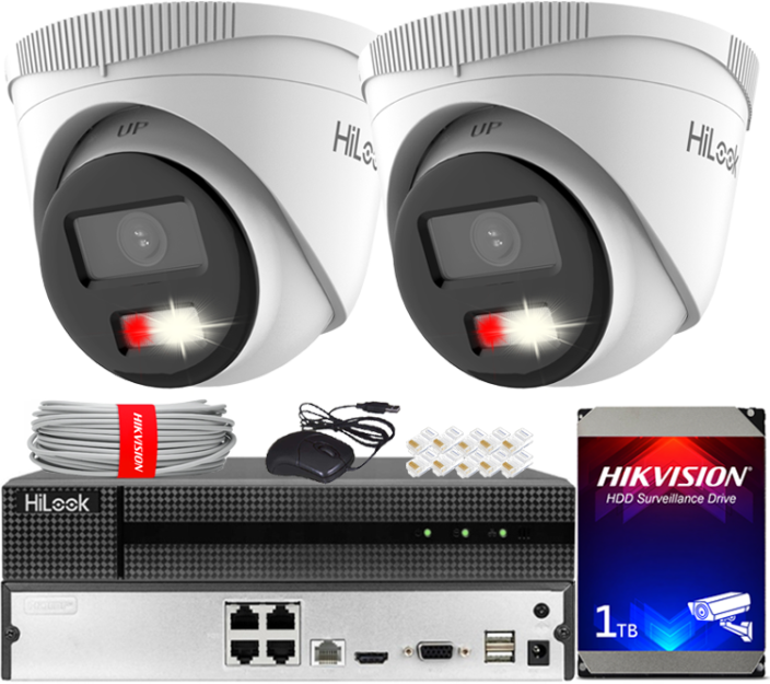 Zestaw do Monitoringu IP 4Mpx, 2 Kamery IPC-T240HA-LUC Smart Hybrid Light, PoE - HiLook by Hikvision | IPC-T240HA-LUC(x2) POE KIT