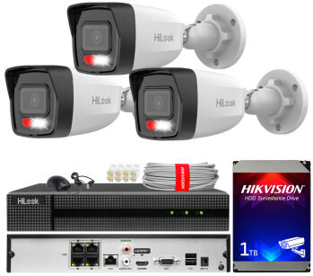 Zestaw do monitoringu IP 8Mpx 4K, 3 Kamery IPC-B180HA-LU, PoE  - HiLook by Hikvision | IPC-B180HA-LU(x3) POE KIT