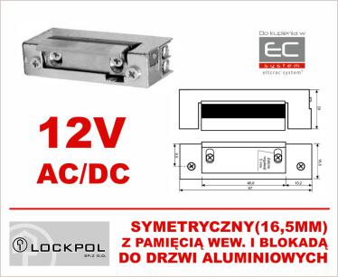 1443-12AC/DC - Elektrozaczep 12VAC/DC symetryczny z pamięcią wew. i blokadą, do drzwi aluminiowych - Lockpol | 1443-12AC/DC