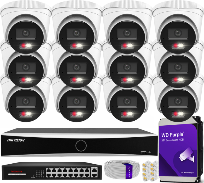 Zestaw do monitoringu IP 8Mpx 4K, 12 Kamer IPC-T280HA-LU PoE  - HiLook by Hikvision | IPC-T280HA-LU (x12) POE KIT