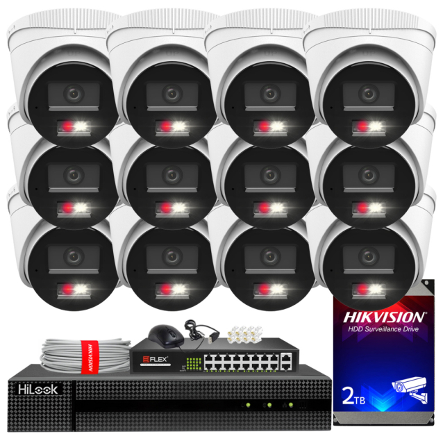 Zestaw do monitoringu IP 8Mpx 4K, 12 Kamer IPC-T280HA-LU PoE  - HiLook by Hikvision | IPC-T280HA-LU (x12) POE KIT
