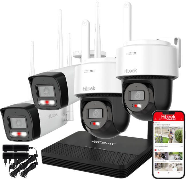 WIFIKIT-B4-4CH + 2x WIFICAM-PT4 - Zestaw do monitoringu WiFi EasyLink, 2x Kamera tubowa 4Mpx + 2x Kamera obrotowa 4Mpx, Rejestrator NVS - HiLook by Hikvision | WIFIKIT-B4-4CH + 2x WIFICAM-PT4