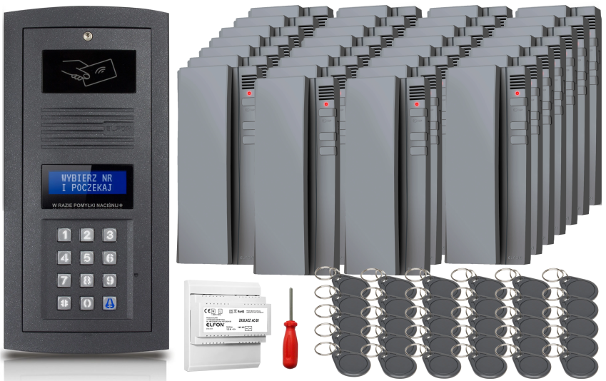Zestaw domofonowy Elfon OPTIMA OP-255R-G + 30x Unifon OP-U7-S - ELFON | OP-255R-G + 30x OP-U7-S