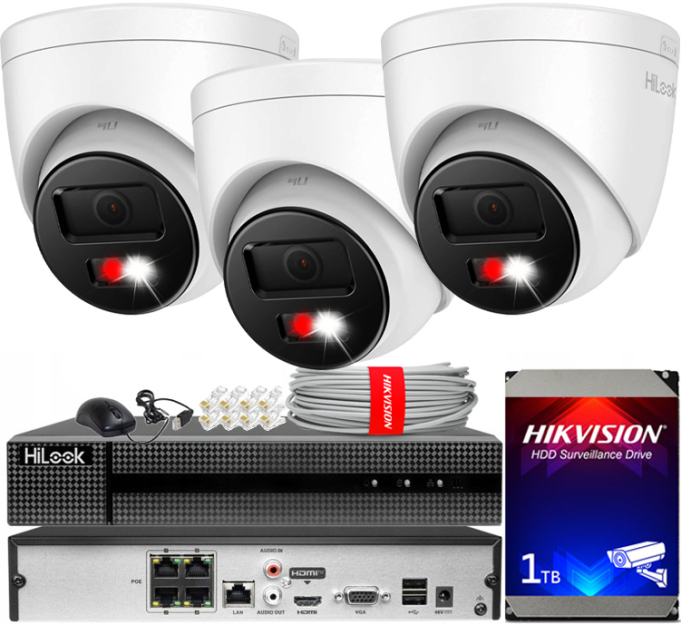 Zestaw do monitoringu IP 8Mpx 4K, 3 Kamery IPC-T280HA-LUF/SL Live Guard, PoE  - HiLook by Hikvision | IPC-T280HA-LUF/SL(x3) POE KIT
