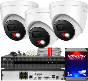 Zestaw do monitoringu IP 8Mpx 4K, 3 Kamery IPC-T280HA-LUF/SL Live Guard, PoE  - HiLook by Hikvision | IPC-T280HA-LUF/SL(x3) POE KIT