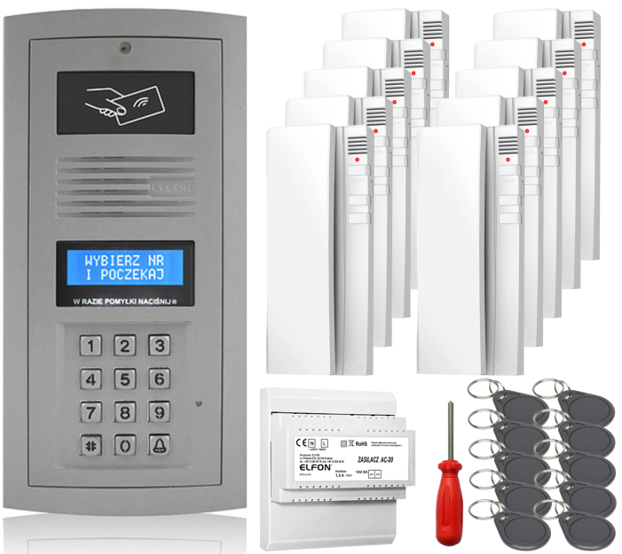 Zestaw domofonowy Elfon OPTIMA OP-255R-P + 10x Unifon OP-U7 - ELFON | OP-255R-P + 10x OP-U7