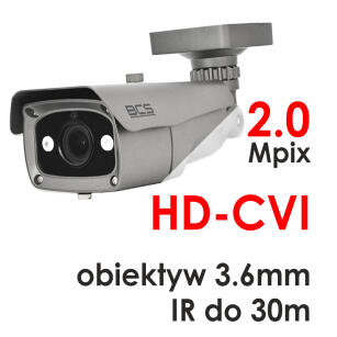 BCS-THC4200IR3 - Kamera tubowa 2.0 Mpix HD-CVI / ANALOG 3.6mm IR 30m - BCS