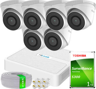 Zestaw do Monitoringu IP FullHD 2MP, 6 Kamer IPCAM-T2 IR30m, Rejestrator 8xPoE - HiLook by Hikvision | 6x IPCAM-T2- + NVR-8CH-H/8P