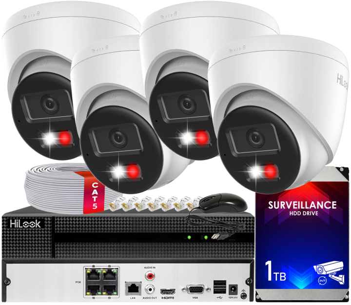 Zestaw do monitoringu IP 6Mpx 3K, 4 Kamery IPC-T260HA-LUF/SL Live Guard, PoE  - HiLook by Hikvision | IPC-T260HA-LUF/SL(x4) POE KIT
