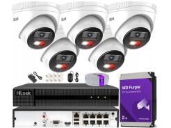 Zestaw do Monitoringu IP 6Mpx 5  Kamer IPCAM-T6-30DL, Hybrid Light, Rejestrator 8ch z PoE, MD 2.0 - HiLook by Hikvision | IPCAM-T6-30DL + NVR-8CH-5MP/8P