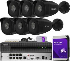 Zestaw do monitoringu IP 5Mpx, 6 Kamer IPC-B150H BLACK, PoE, IR30m - HiLook by Hikvision | IPC-B150H BLACK (x6) POE KIT