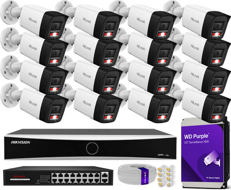Zestaw do monitoringu IP 8Mpx 4K, 16 Kamer IPC-B180HA-LUF/SL Live Guard, PoE  - HiLook by Hikvision | IPC-B180HA-LUF/SL(x16) POE KIT