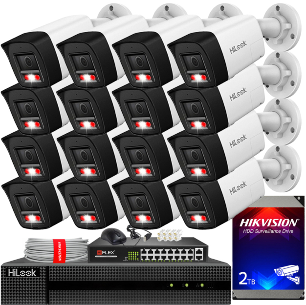 Zestaw do monitoringu IP 8Mpx 4K, 16 Kamer IPC-B180HA-LUF/SL Live Guard, PoE  - HiLook by Hikvision | IPC-B180HA-LUF/SL(x16) POE KIT