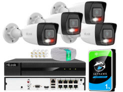 Zestaw do Monitoringu IP 4Mpx 4 Kamery IPCAM-B4-30DL, Hybrid Light, Rejestrator 8ch z PoE, MD 2.0 - HiLook by Hikvision | IPCAM-B4-30DL + NVR-8CH-5MP/8P