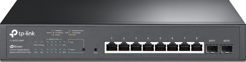 SG2210MP - Gigabitowy Przełącznik Smart JetStream, 8 portów PoE+, 2 Sloty SFP - TP Link | SG2210MP