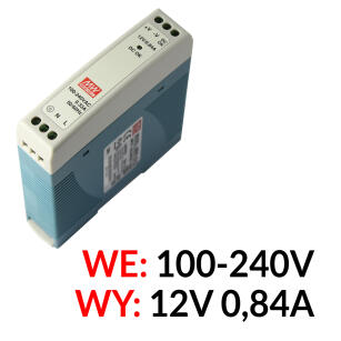 MDR-10-12 - Zasilacz 12V DC / 0,84A na szynę DIN - Mean Well | MDR-10-12