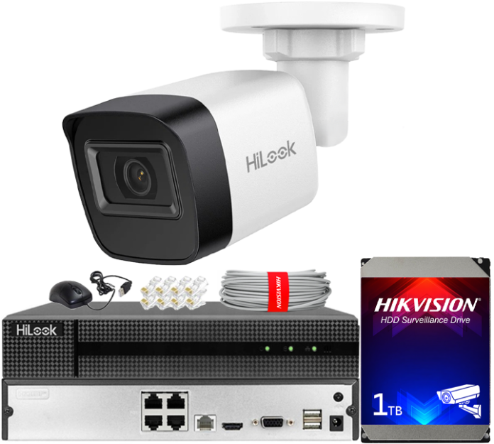 Zestaw do Monitoringu IP 4Mpx, 1 Kamera IPC-B141H-C, PoE, IR20m, IP67 - HiLook by Hikvision | IPC-B141H-C(x1) POE KIT