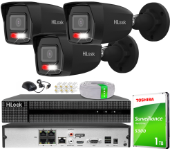 Zestaw do Monitoringu IP 6Mpx, 3 Kamery IPC-B160HA-LU BLACK Smart Hybrid Light, PoE - HiLook by Hikvision | IPC-B160HA-LU(x3)BlACK POE KIT