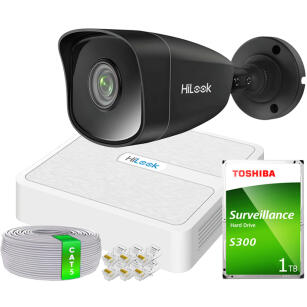 Zestaw do Monitoringu IP 5Mpx HiLook by Hikvision, Kamera IPCAM-B5 BLACK, Rejestrator 4ch 4xPoE | 1xIPCAM-B5 BLACK + NVR-4CH-H/4P