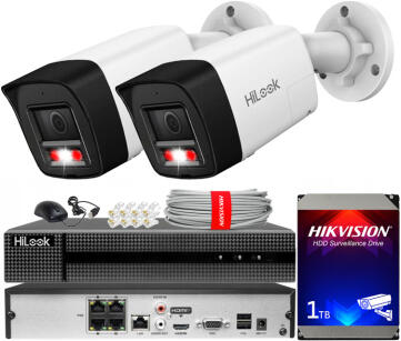 Zestaw do monitoringu IP 8Mpx 4K, 2 Kamery IPC-B180HA-LUF/SL Live Guard, PoE  - HiLook by Hikvision | IPC-B180HA-LUF/SL(x2) POE KIT