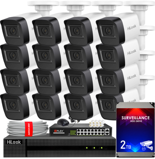 Zestaw do Monitoringu IP 4Mpx, 16 Kamer IPC-B141H-C, Rejestrator NVR-116MH-C, 16xPoE - HiLook by Hikvision | IPC-B141H-C(x16) NXI KIT