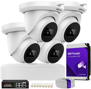 Zestaw do Monitoringu IP 4Mpx, IR30m, 4 Kamery IP, WizSense, Rejestrator 4ch, Switch PoE - Dahua | IPC-HDW2441TM-S-0280B + NVR2104-S3