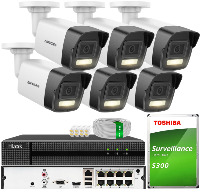 Zestaw do Monitoringu IP 6Mpx, 6 Kamer DS-2CD1061G2-LIU Smart Hybrid Light, PoE - HiLook by Hikvision | DS-2CD1061G2-LIU(x6) POE KIT
