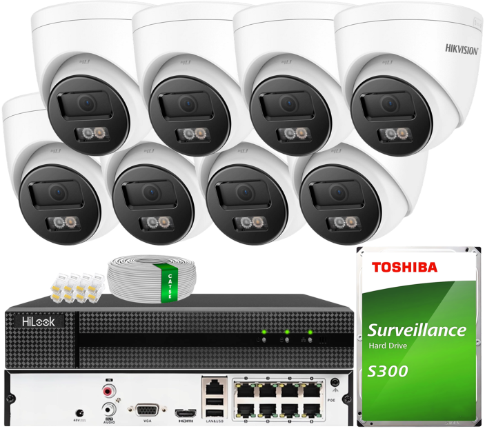 Zestaw do Monitoringu IP 6Mpx, 8 Kamer DS-2CD1361G2-LIU Smart Hybrid Light, PoE - HiLook by Hikvision | DS-2CD1361G2-LIU(x8) POE KIT