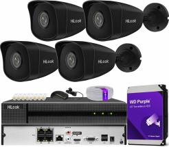 Zestaw do monitoringu IP 5Mpx, 4 Kamery IPC-B150H BLACK, PoE, IR30m - HiLook by Hikvision | IPC-B150H BLACK (x4) POE KIT
