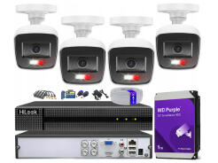 Zestaw do monitoringu TurboHD, 4 kamery Hybrid Light 5Mpx, rejestrator 4ch - HiLook by Hikvision | TVICAM-B5M-20DL + DVR-4CH-4MP