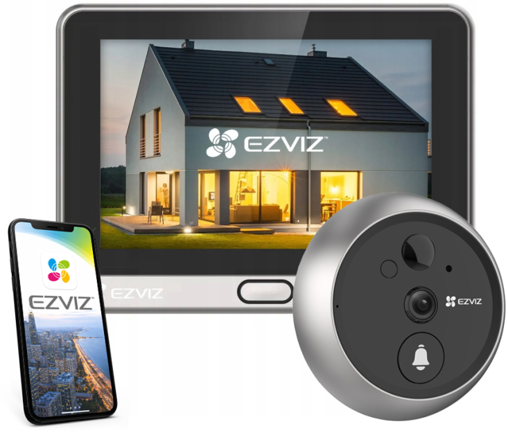 DP2 2K - Inteligentny wizjer WiFi z ekranem dotykowym, kamera 3MPx, kąt 166° - EZVIZ | 6941545619477