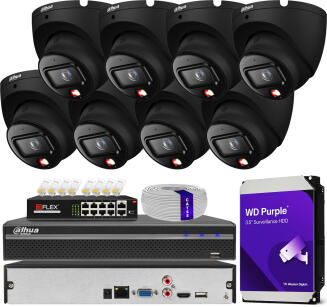 Zestaw do Monitoringu IP 6Mpx, 8 Kamer IPC-HDW1639T-A-IL-BLACK, Dual Light, PoE - DAHUA | IPC-HDW1639T-A-IL-BLACK(X8) POE KIT